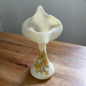 Vintage 70s Fenton Glass Jack Pulpit Vase Signed B Montgomery Satin Custard 10.5